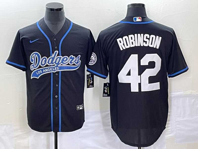 Mens Los Angeles Dodgers #42 Jackie Robinson Black With Patch Cool Base Stitched Baseball Jersey